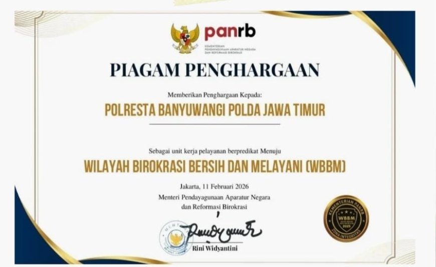 Polresta Banyuwangi Raih Apresiasi Zona Integritas Menuju WBBM