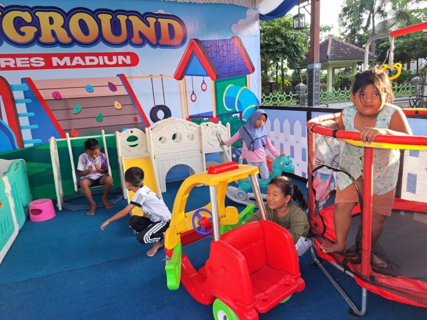 Layanan Mudik Polres Madiun Dilengkapi Playground hingga Bengkel Gratis